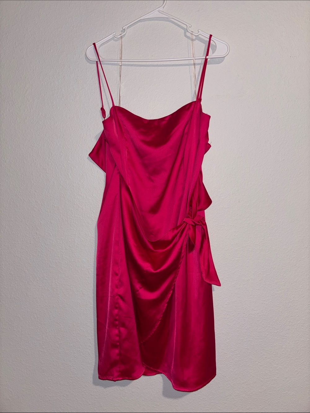 Nine West Vibrant Hot Pink Satin Slip Dress with Side Tie